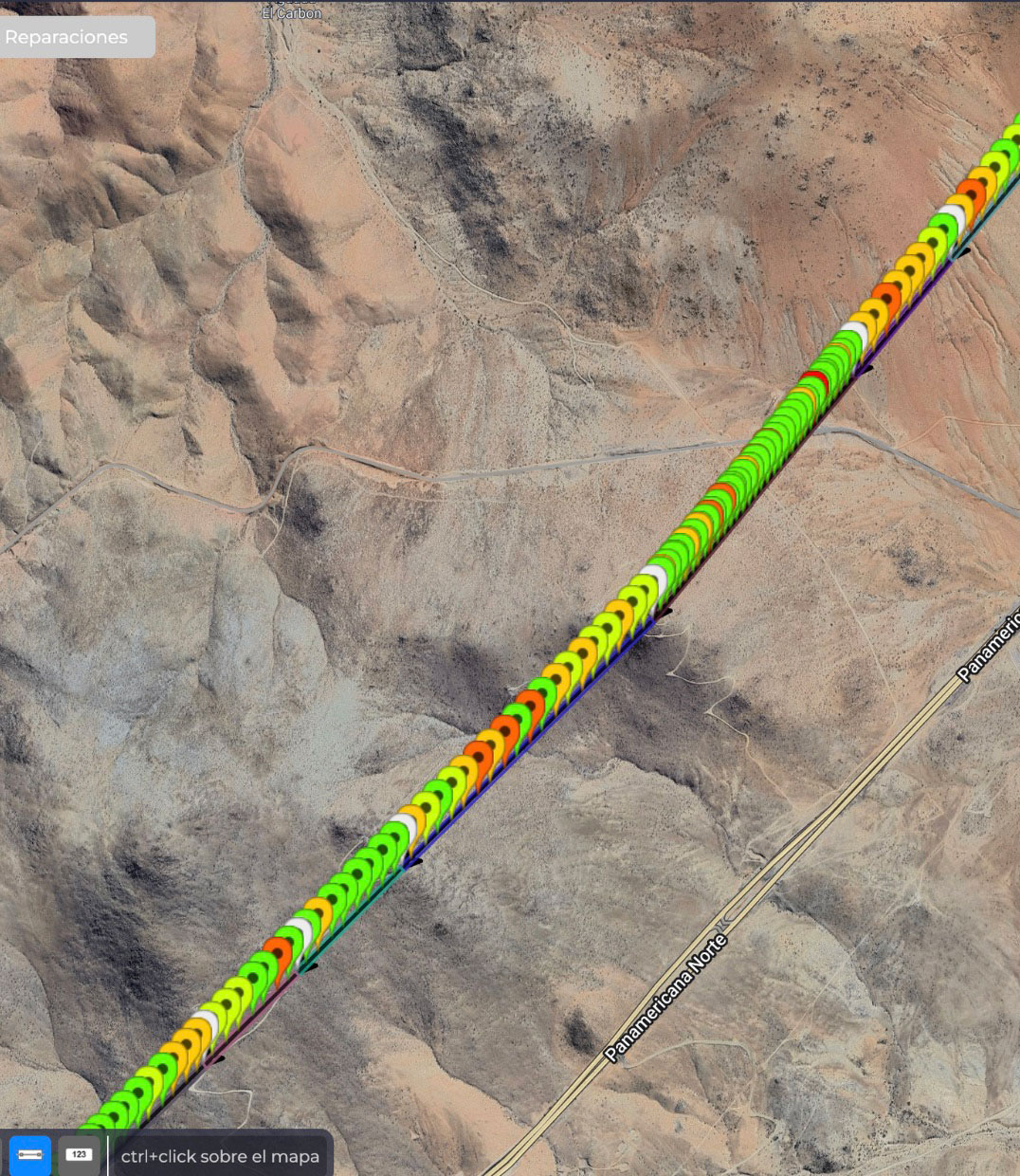 Georeferenced map of prioritized findings on transmission line